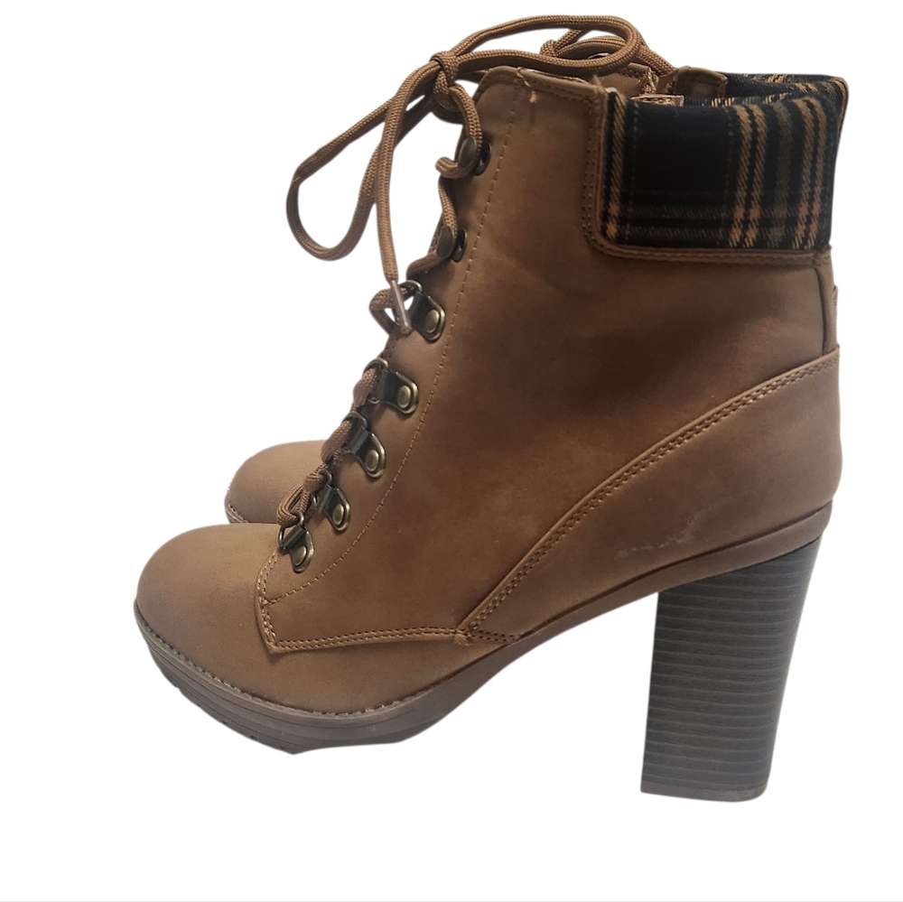 Andiamo Lace-Up Boots Women’s 8.5M Brown Plaid Trim Boho Chic NEW - Picture 3 of 13